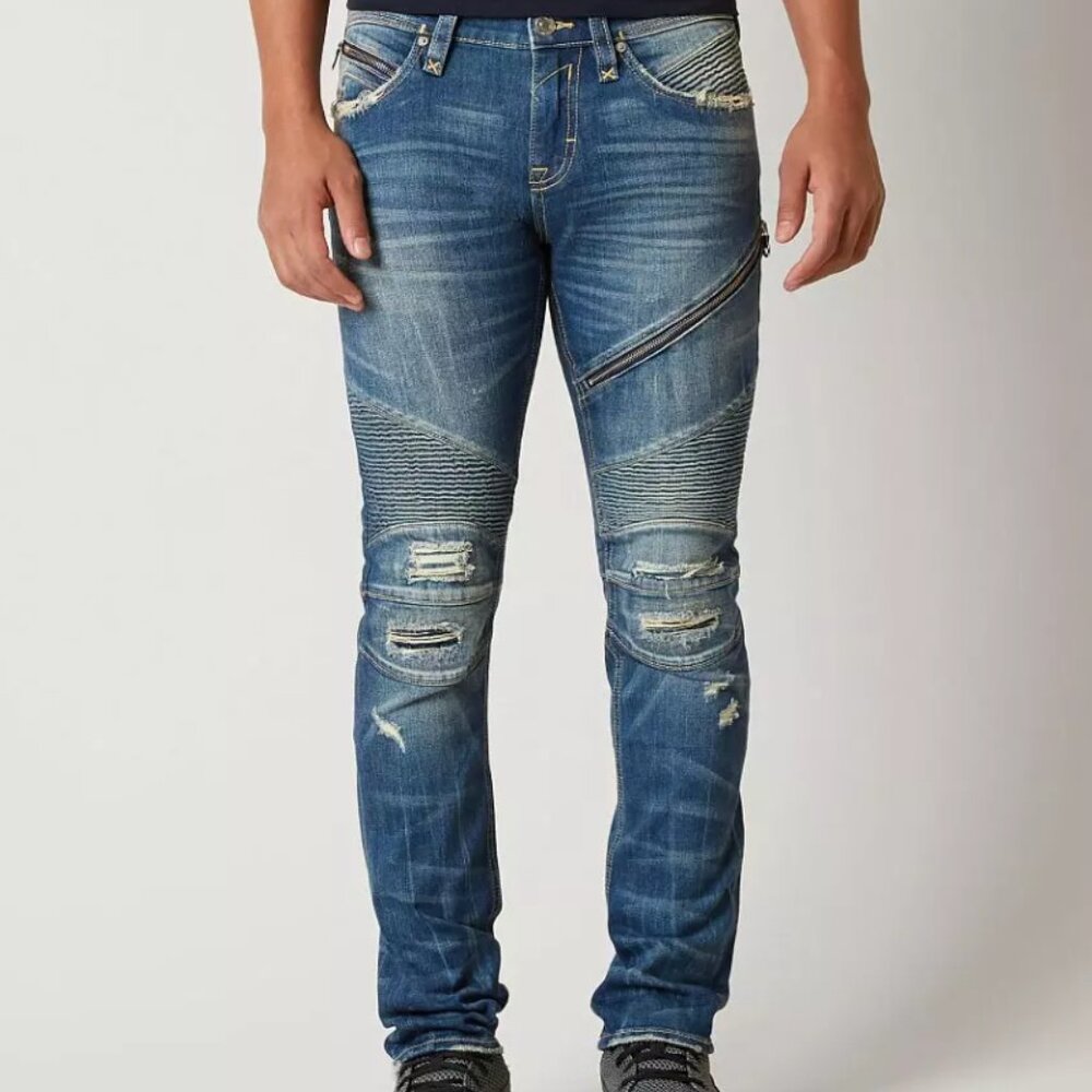 Rock Revival “Jezek” Moto Biker Distressed Slim Straight Jeans Size 42